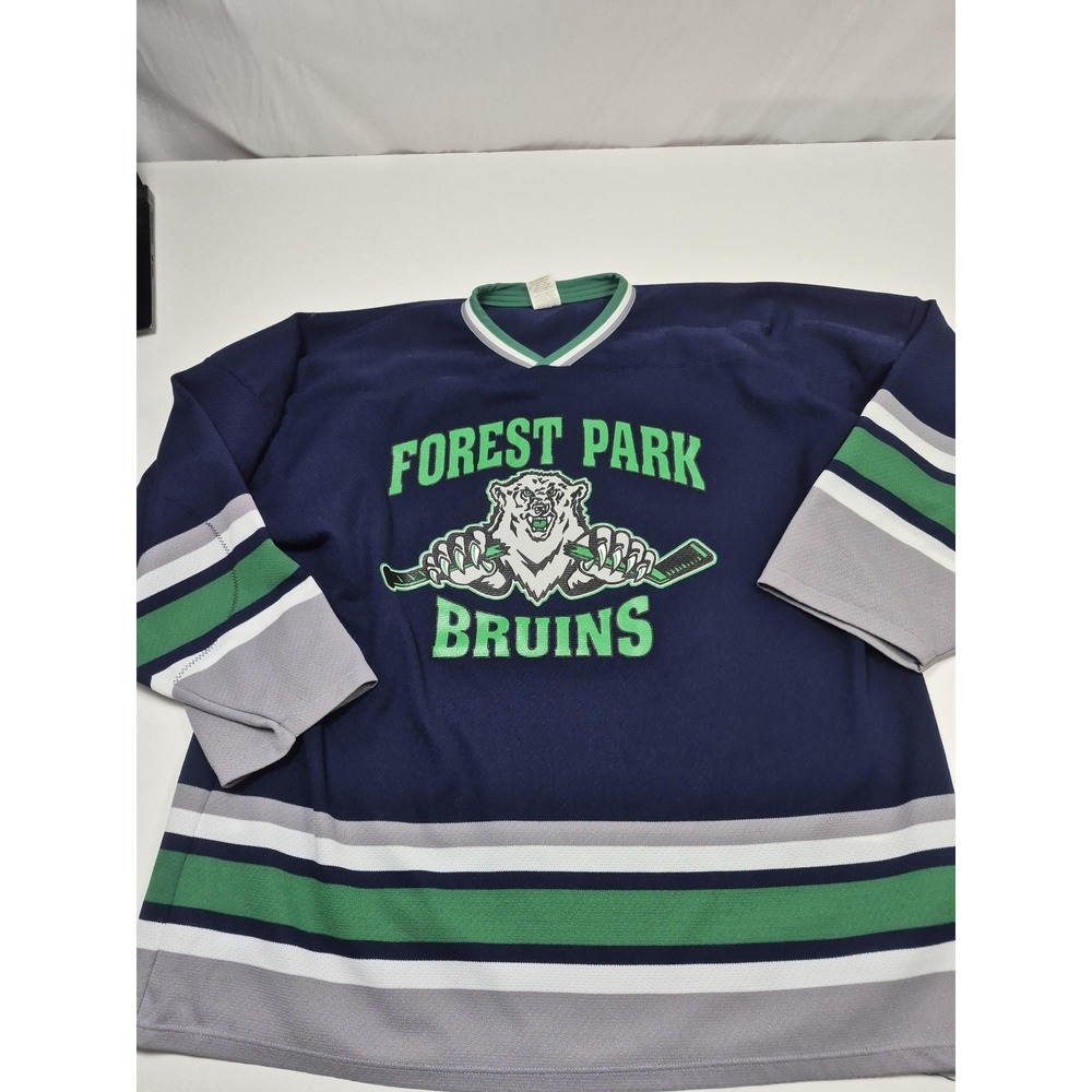 VTG Athletic Knit Jersey Shirt Mens 2XL Blue Forest Park Bruins Hockey Longsleve